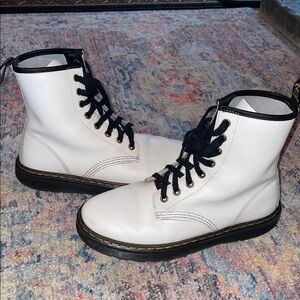 Dr. Martens White Combat Boots with Black Laces
